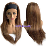 #4/27 Blonde Highlights Headband Wig Human Hair Beginner Friendly 20 Inch Silky Straight Brown with Blonde Balayage None Lace Front Wigs with Headbands Attached 150% Density