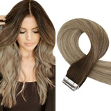 Sunny Tape in Extensions Human Hair Ombre Brown to Blonde Human Hair Extension Tape in Brown Ombre Dark Golden Blonde Balayage Platinum Blonde Hair Extensions 20 Inch 20pcs 50g