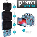 Large Hanging Travel Cosmetic Bag For Women - Travel Toiletry And Cosmetic Makeup Bag With Many Pockets (Turquoise flowers)