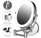 Ovente Wall Mounted Makeup Mirror 7.5 Inch with 10X Magnification and Diffused LED Ring Lights, Double-Sided with 360 Degree Swivel Design, 2 Choices of Power Supply, Polished Chrome (MLW75CH1X10X)