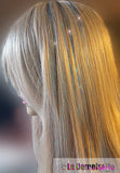 40" Sparkling Hair Tinsel 300 Strands (Stellar Midnight Black, Blue Flame, Purple Orchid)