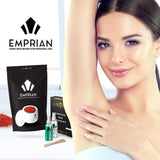 Hard Wax Beans 600gr (21OZ) All in one Body Hair Removal Formula Wax Beads - Works for Skin on Face, Armpit, Bikini Line, Leg, Arm - Wooden Applicators, 2 Prep/Post Treatment Sprays, Bag of Hard Beads Emprian