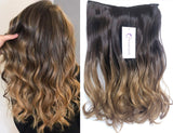 17" 20" 22" 25" Synthetic One Piece Straight Wavy Curly Clip in Ombre Hair Extensions (17Inches Wavy, Dark brown+Honey blonde)