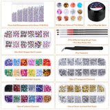 Nail Gems and Rhinestones, Thrilez 4 Boxes Nail Art Rhinestones with 120 Pcs AB Crystal Nail Jewels Diamonds, 1728 Pcs Flatback Nail Rhinestones and 12 Pots Foil Flakes Glitter for Acrylic Nails