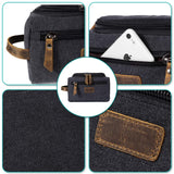 CozyCabin Men’s Canvas Toiletry Bag with Leather Trim Shaving Dopp Kit Travel Bag Grooming Organizer Makeup Case (Black)