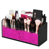 JackCubeDesign Makeup Organizer - Premium Quality - with Pink Pearls for Brush Holder and 3 Compartments (Black, 11.8 x 4.9 x 5.3 inches)-:MK284A