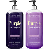 MAJESTIC PURE Purple Shampoo and Conditioner Set - Eliminates Brassy Yellow Tones & Brighten Blonde, Platinum, Ash, Gray and Silver Hair, For Color Treated Hair, Sulfate Free & Paraben Free, 16 fl oz each