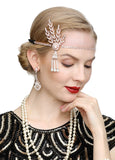 Art Deco 1920s Flapper Great Gatsby Leaf Wedding Bridal Tiara Pearl Headpiece Headband