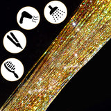 47" Holographic Hair Tinsel Shining Gold Professional Sparkle Heat-Resistant Silk Extensions, Easy to Apply, Hair Accessories for Girls, Party Hair, Gifts for Girls (400 Strands, Shining Gold)