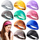 10 Pieces Tie Dye Bandana Headbands Boho Headbands Wide Elastic Cotton Turban Head Wrap Yoga Running Hairband Vintage Hair Accessories for Women Girls