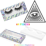 60 Pieces Empty Eyelashes Packaging Box and Tray, 30 Empty Lash Box Case Soft Paper Eyelash Box Eyelash Holder Case Empty Eyelash Case Eyelash Container with 30 Lash Tray Lash Case (Silver Triangle)