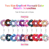 30 Pieces Metallic Scrunchies Shiny Elastic Hair Bands Scrunchy Gradient Mermaid Colors Hair Ties Ropes for Women Girls Hair, 10 Colors 2 Sides in Different Color