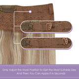 LaaVoo Remy Halo Hair Extensions Real Human Hair Black Halo Wire Hair Extensions Straight Color #1b Off Black Invisible Halo on Natural Hair Extensions with Fish Line One Piece Double Weft 80g 18"