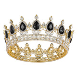 SWEETV Crystal Queen Crown for Women, Rhinestone Wedding Tiara Headband, Full Round Princess Crown Hair Accessories for Prom Birthday Costume Party,Black+Gold