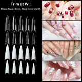 1000PCS Long Stiletto Nail Tips Acrylic Nails Artificial Half False Flake Nail Tips 10sizes with Clear Plastic Cases for Nail Salon Nail Shop Diy Nail Art Ballerina Nails (Clear+Natural)