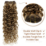 12 Inch Curly Clip in Hair Extensions Human Hair Brown Highlights Blonde Natural Wave Hair 100g 7Pcs Clip in Hair Extensions wavy