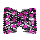 6 Pieces Magic EZ Combs, Stretch Flower Beaded Hair Combs Elastic Bowknot Hair Clips Stretchy Hair Hairpins for Women Girls DIY Thick & Thin Hair Styling Accessories Random Color