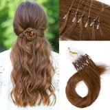 S-noilite Micro Loop Ring Hair Extensions Human Hair 16Inch 50g 50 Strands Micro Bead Links Hairpieces Pre Bonded Cold Fusion Tipped Silky Brazilian Remy Hair #6 Light Brown