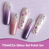 TOMICCA Glitter Gel Nail Polish Set 12 Pcs Soak Off UV LED Sparkle Glitter Red Pink Shimmer Gel Polish DIY at Home Nail Art Salon Gel Polish Starter Kit