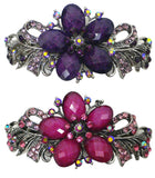 Set of 2 Bella Large Barrettes with Beads and Crystals Hair Clips for Women 0052-2purpleHotPink