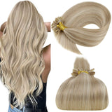 LaaVoo Blonde U Tip Hair Extensions Highlight Human Hair Hot Fusion Pre Bonded U Tips Fusion Hair Extensions Ash Blonde Highlight Light Blonde Keratin Utips Real Hair Extensions Straight 18”/50g/50s