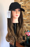 20" 22" 25" DevaLook Long Synthetic Straight Wavy Curly Ombre Hooded Hat Hair Extensions Baseball Cap Wig (20" Wavy + Black Cap, Medium brown+dark blonde)
