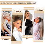 BARSDAR Drawstring Ponytail Extensions, Short Straight Synthetic Pony Tail Clip in Ponytail Hair Extensions 14 inch Fluffy Yaki Hairpiece for Women Girls-Off Black