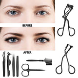 48 Pieces Eyelash Curler Makeup Tools Set, include Mini Eyelash Curler Kit, Eyebrow and Eyelash Extension Tweezers, Eyelash Eyebrow Brush Comb and Eyelashes Scissors, Silicone Refill Pads (Black)
