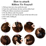 DILUSILK Ponytail Extension Straight Human Hair Ribbon Tie Up Ponytail for Women Long 14" 80g #2 Mocha Brown