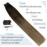 Easyouth Tape in Hair Extensions Human Hair Brown Balayage Tape in Extensions Brown and Light Brown Ombre Hair Color Tape in Skin Weft Soft Silky Straight Hair Tape on Extensions 20 Inch 50g