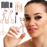 48 Pieces Eyelash Curler Makeup Tools Set, include Mini Eyelash Curler Kit, Eyebrow and Eyelash Extension Tweezers, Eyelash Eyebrow Brush Comb and Eyelashes Scissors, Silicone Refill Pads (Rose Gold)