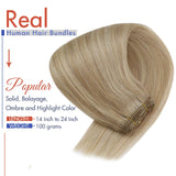 Sunny Weft Hair Extensions Human Hair Honey Blonde Fading to Bleach Blonde 20 Inch Brazilian Hair Extensions for Woman 100g