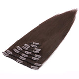 S-noilite 16 18 20inch Clip in Human Hair 8 Pieces Full Head Thick Straight Ombre Clip in Hair 100g Dark Brown Grade 7A Long Clip Hair Extension 100% Remy Hair #2