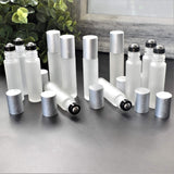 10ml Frosted Clear Roller Bottles for Essential Oils – Leakproof Rollers – Thick Frosted Glass with Silver Lid, Stainless Steel Roller Ball Insert – Pack of 12 Sold By Holistic Oils