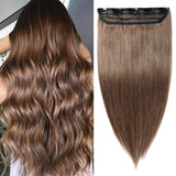 S-noilite 20Inch One Piece Clip in Human Hair Extensions Invisible 5 Clips Clip on Hair Extension Remy Hair 50g 3/4 Full Head Long Silky Straight For Women Gifts #6 Light Brown