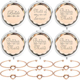 6 Pack Bridesmaid Gifts Set Include 1 Bride 1 Maid of Honor 4 Bridesmaid Pocket Compact Makeup Mirrors and 6 Pack Love Knot Bracelets for Bachelorette Party Bridesmaid Proposal Gifts. (champagne)