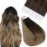 Easyouth Tape in Hair Extensions Human Hair Brown Balayage Tape in Extensions Brown and Light Brown Ombre Hair Color Tape in Skin Weft Soft Silky Straight Hair Tape on Extensions 20 Inch 50g