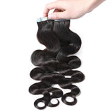 S-noilite 22" Body Wave Human Hair Tape in Extensions 100g 40pcs Invisible Seamless Weft Wavy Tape Extensions Real Hair Double Sided Rooted Remy Human Hair #1B Body Wave-Natural Black