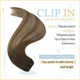 Human Hair Clip Hair Extensions, Balayage Hair Clip in Double Weft Hair Extensions with 7pcs Invisible Clips Full Head on Hair Extensions Clip in Remy Hair 16in 7pcs 100g