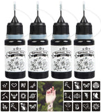 4 Pack Temporary Tattoo Kit, Tattoo Ink & DIY Semi-permanent Tattoos with 81 Pcs Tattoo Stencils