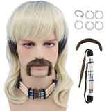 Cosplay Wig for Men with 6 Earrings and Necklace and Mustache