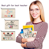 15 Pieces Teacher Makeup Bag Canvas Cosmetic Bag Teacher Pencil Bag Travel Toiletry Pouch Teacher Appreciation Gift Bags with Zipper, 3 Styles