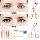 48 Pieces Eyelash Curler Makeup Tools Set, include Mini Eyelash Curler Kit, Eyebrow and Eyelash Extension Tweezers, Eyelash Eyebrow Brush Comb and Eyelashes Scissors, Silicone Refill Pads (Rose Gold)