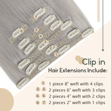 Vivien Clip in Hair Extensions Human Hair, 18 inch Grey Blonde Clip in Remy Hair Extensions 120g 7pcs, Double Weft Full Head Hair Extensions Clip in Human Hair