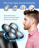 OriHea Head Shavers for Bald Men Wet Dry Electric Razor Bald Head Shaver Rotary Cordless Hair Clippers Nose Hair Trimmer Waterproof USB Rechargeable with 4D Floating 5 Razor Head