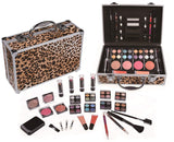 Cameo Carry All Trunk Train Case with Makeup and Reusable Aluminum Case Leopard