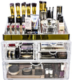Sorbus Acrylic Cosmetic Makeup and Jewelry Storage Case Display with Gold Trim - Spacious Design - Great for Bathroom, Dresser, Vanity and Countertop (Gold Set 1)