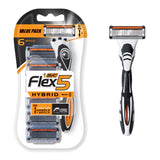 BIC Flex 5 Hybrid Men's 5-Blade Disposable Razor, 1 Handle and 6 Cartridges