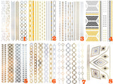 (Random Send T) Waterproof Gold and Silver Metallic Temporary Tattoos, Flash Fake Tattoo Stickers For Outdoor Body Arm Bracelets Decoration (10 Sheets)