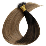 LaaVoo Balayage Brown Nano Tip Hair Extensions Real Hair 16" Off Black Fading to Light Brown and Light Golden Brown Invisible Natural Human Hair Brazilian Nano Human Hair Extensions 1g/s 50g Per Pack